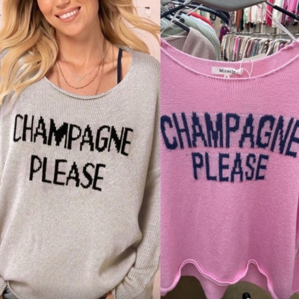 Cozy Champagne Please Graphic Oversized Sweater Top